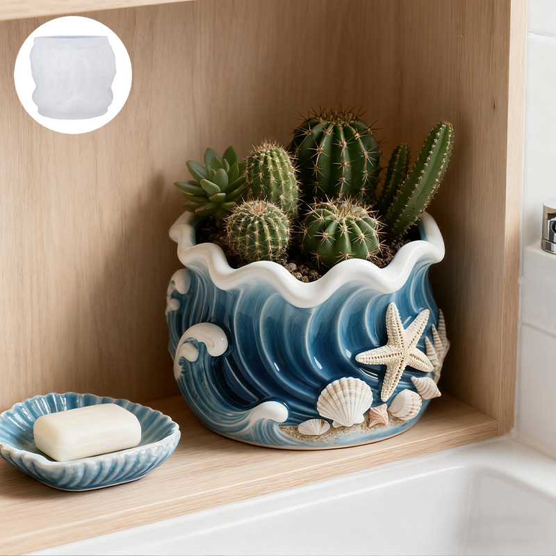 Resin Ocean Wave Mold - Wave-Shaped Silicone Flower Pot Mold for