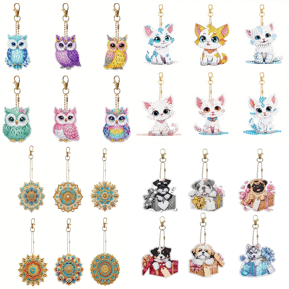 Resin Craft Ideas - 6-piece/set DIY Diamond Keychain - Owl